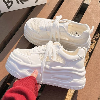 Damen Plateau Sneaker atmungsaktiv Netzmaterial Laufsohle Komfort