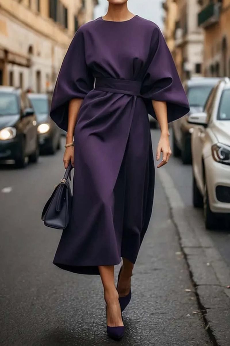 Damenkleid Midikleid Puffärmel Elegant
