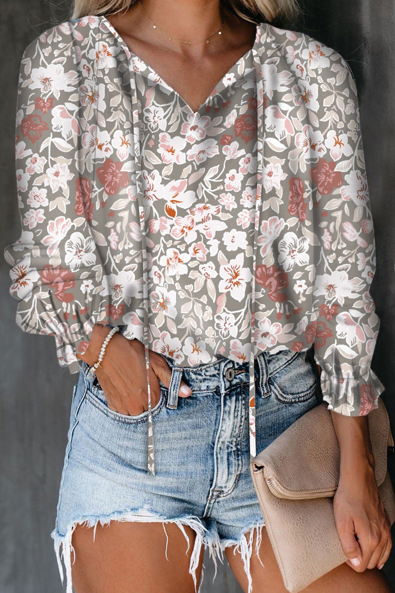 Damen Bluse Top Tierdruck Ärmel Fransen Modern