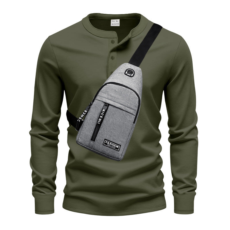 Herren Langarmshirt Modern mit Knopfleiste und Tasche