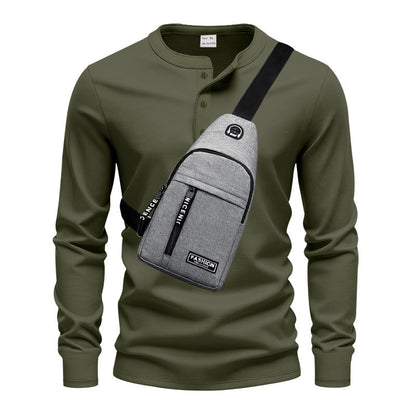 Herren Langarmshirt Modern mit Knopfleiste und Tasche
