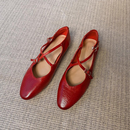 Damen Ballerinas Elegant Kreuzriemen Komfortschuhe