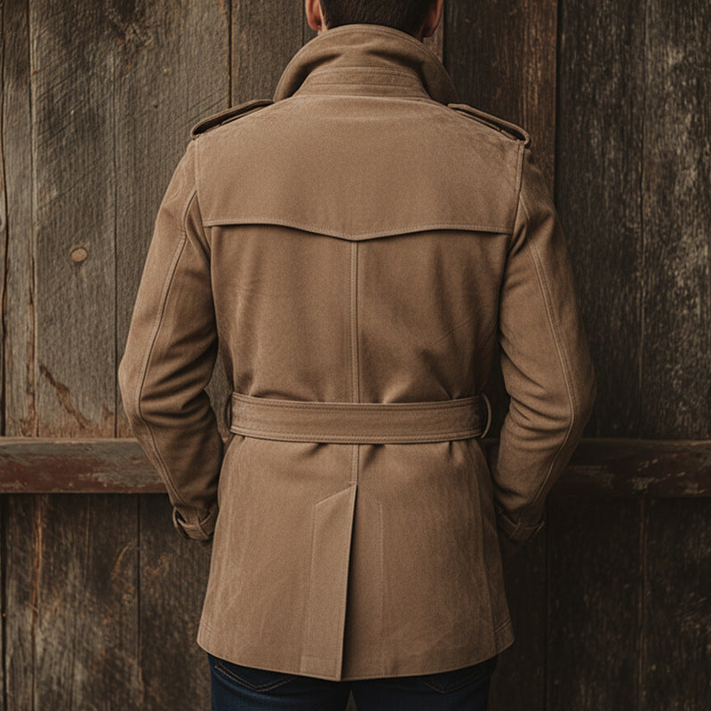 Herren Lederjacke Wildleder Elegant Gürtel Schnitt