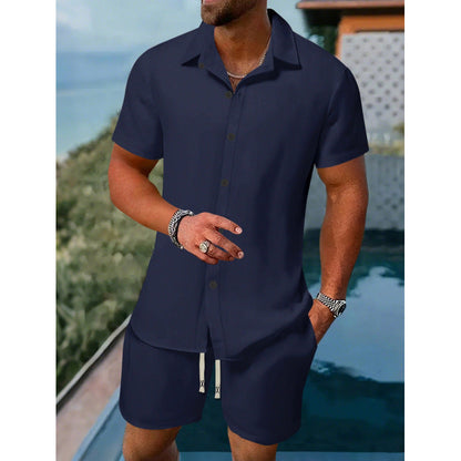 Herren Sommer Set Kurzarmhemd Shorts Relaxed Fit