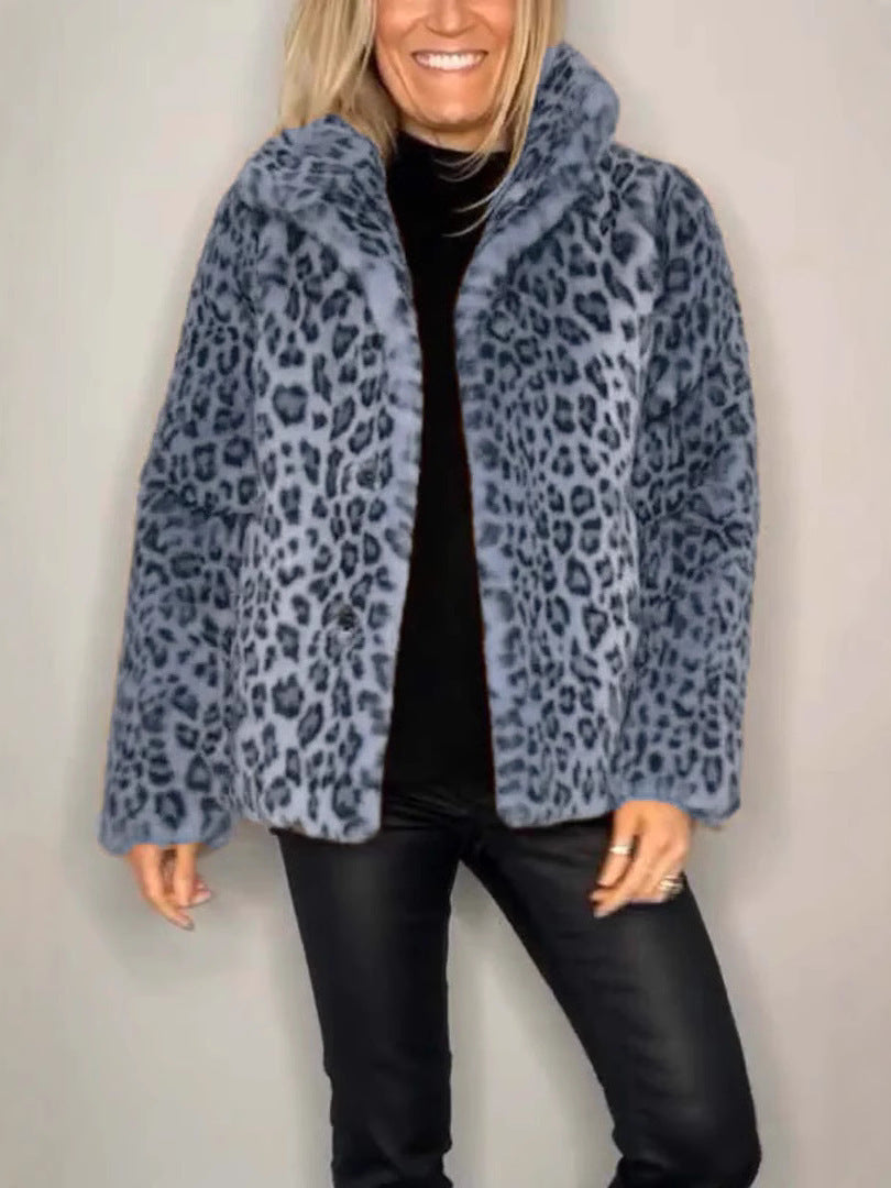 Großer Faux-Fur-Mantel Tierdruck Übergröße Offen