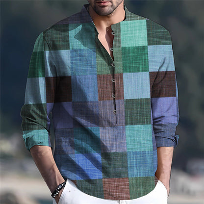 Herren Langarmhemd Patchwork Design Modern Berlin Style