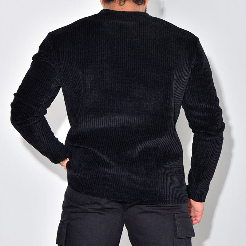 Herren Rippstrickshirt Lässig Rundhals Casual