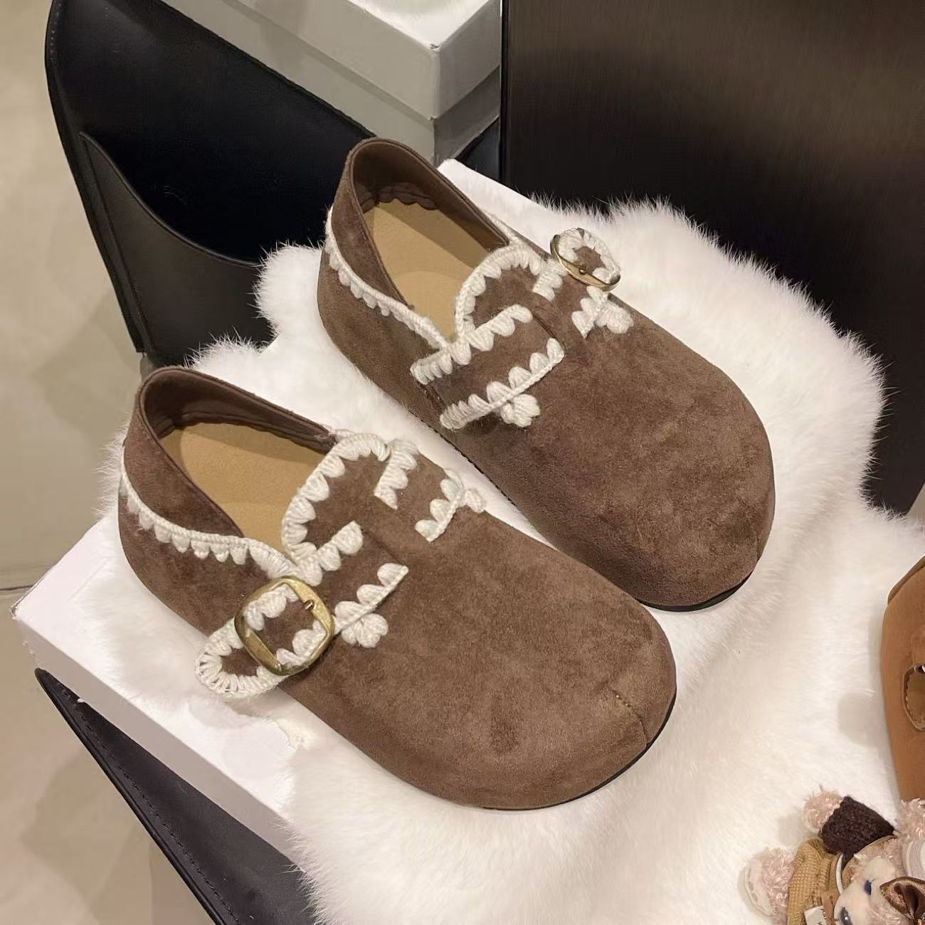Damen Mokassins Bequem Weich Schnallen Detail