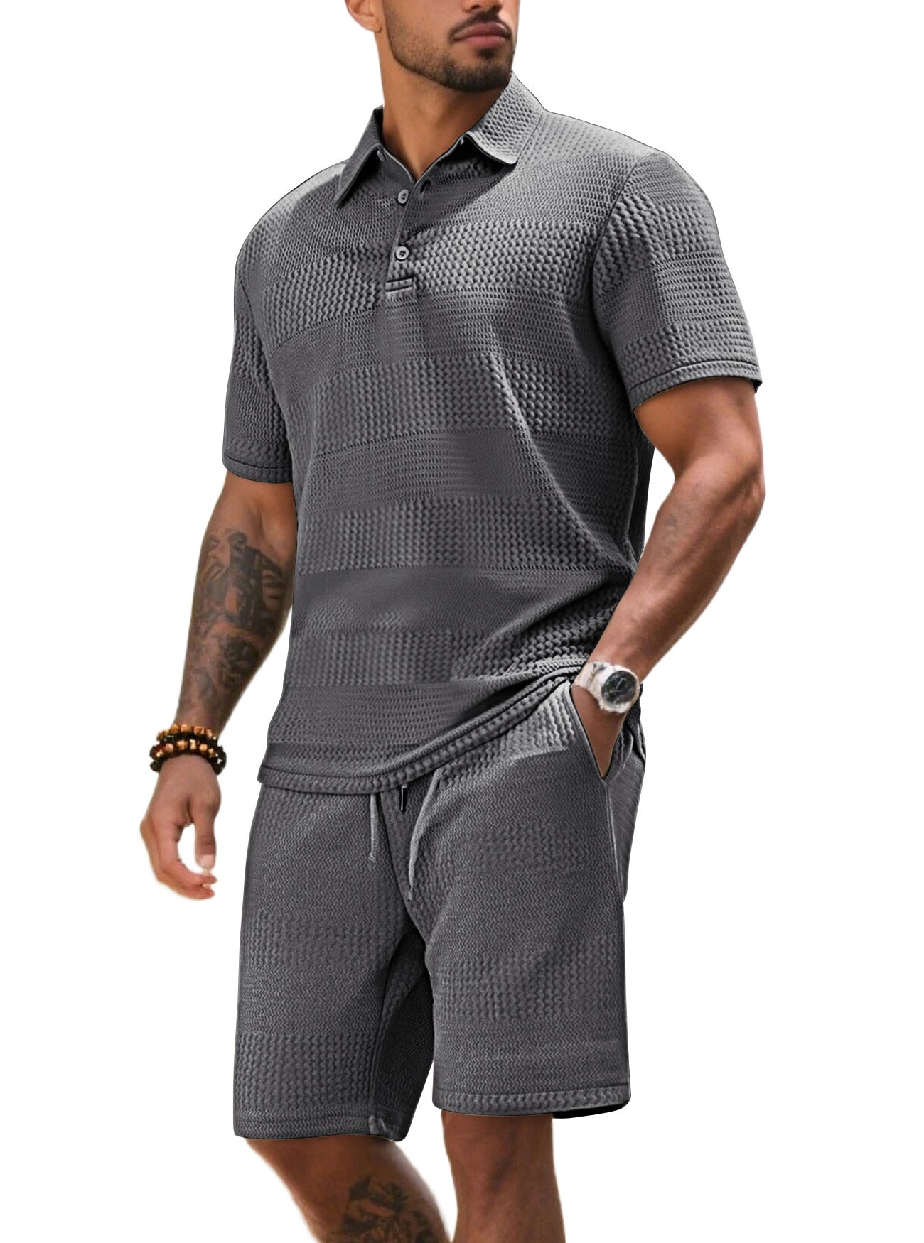 Herren Freizeitanzug Kurze Hose Poloshirt Sportlich Modern