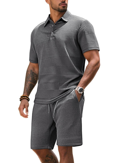 Herren Freizeitanzug Kurze Hose Poloshirt Sportlich Modern
