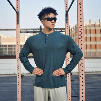 Herren Langarmshirt Atmungsaktiv Knöpfausschnitt Modern