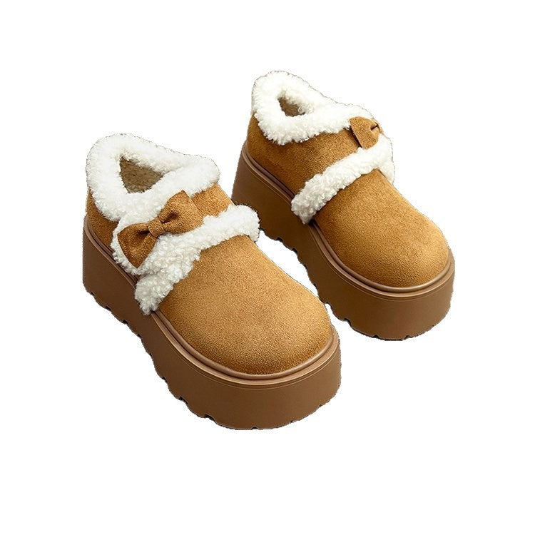 Damen Plateau-Pantoletten Flauschig Warm mit Schleife