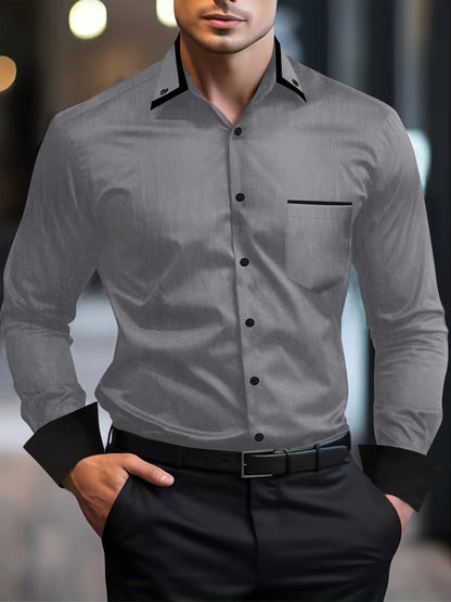 Herren Langarmhemd Modern mit Kontrastdetails Schwarz