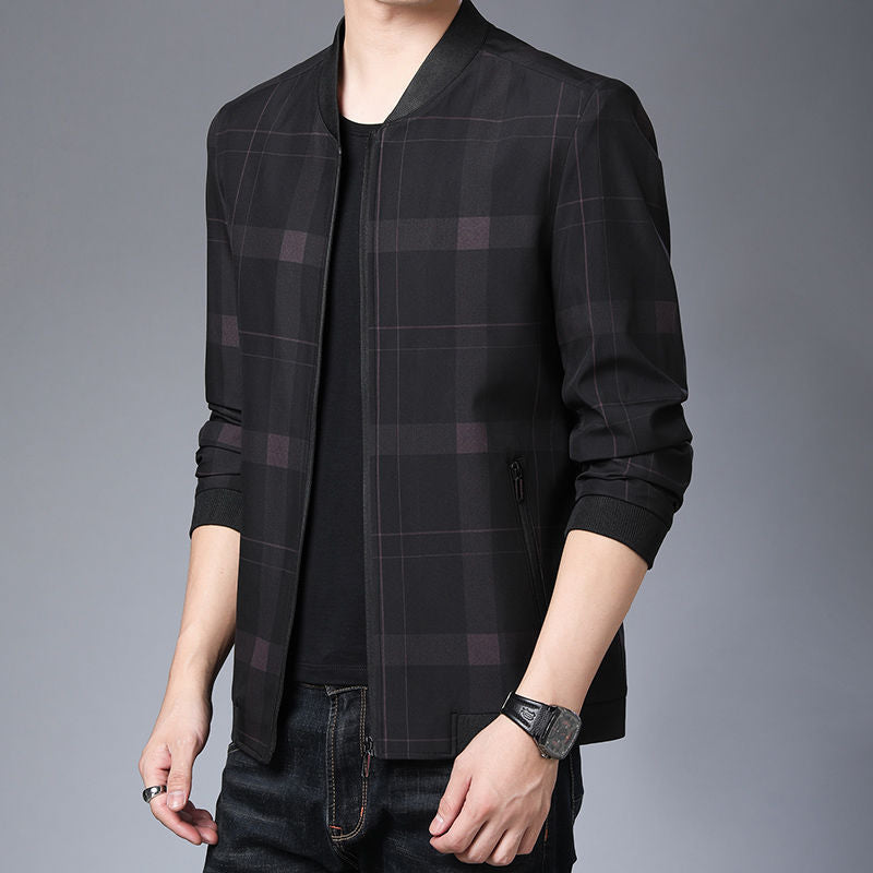 Herren Karojacke Modern Lässig Reißverschluss Taschen