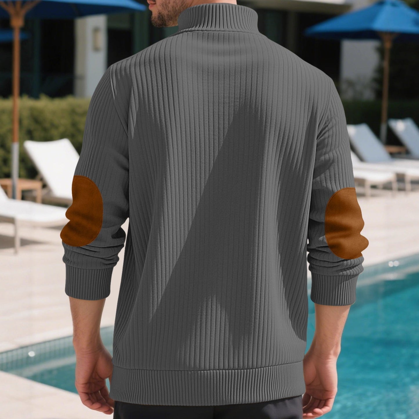 Herren Strickpullover Rippstruktur Elegante Knöpfe Modern