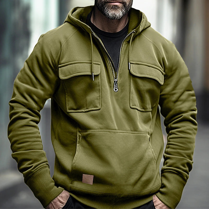Herren Kapuzenpullover Modern mit Brusttasche Schwarz