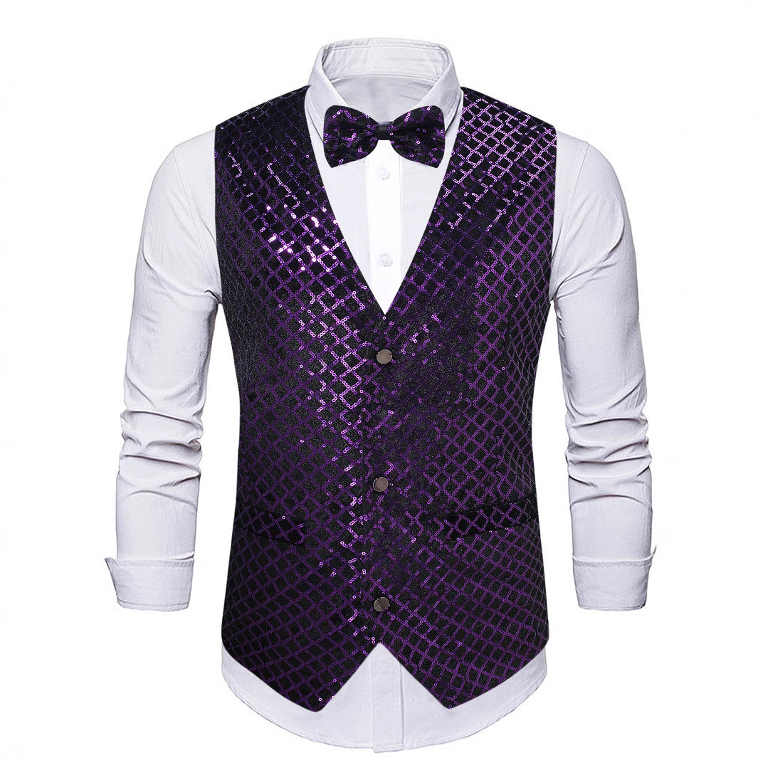 Herren Paillettenweste Elegant mit Fliegenbinder Glitzer