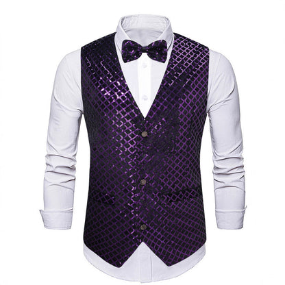 Herren Paillettenweste Elegant mit Fliegenbinder Glitzer