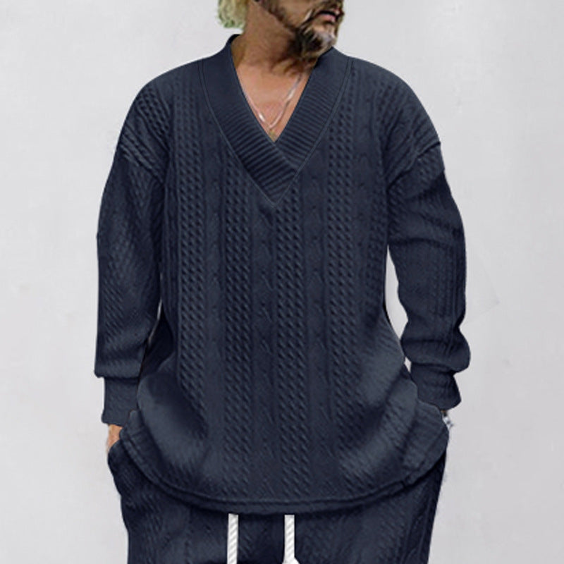 Herren Strickpullover V-Ausschnitt Modern Kabelstrick Muster