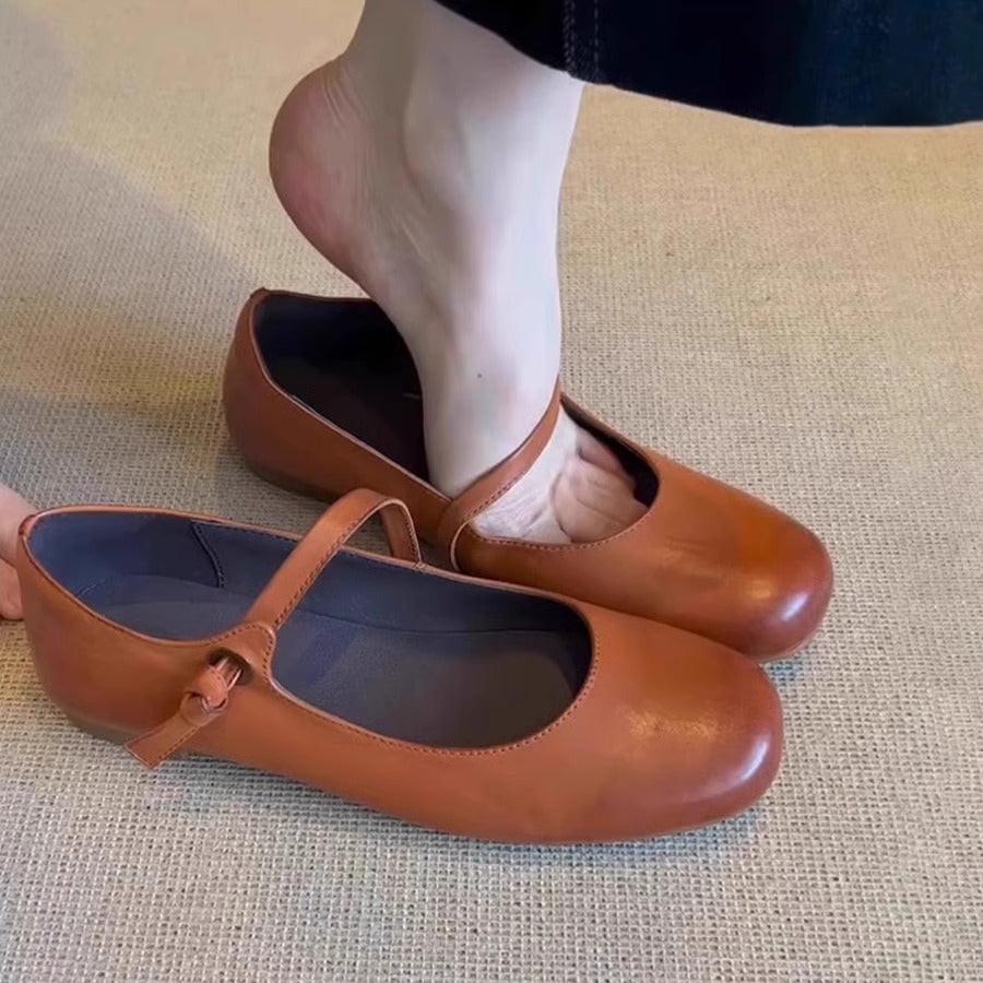 Damen Ballerinas Weich Lederschuhe Elegante Riemen