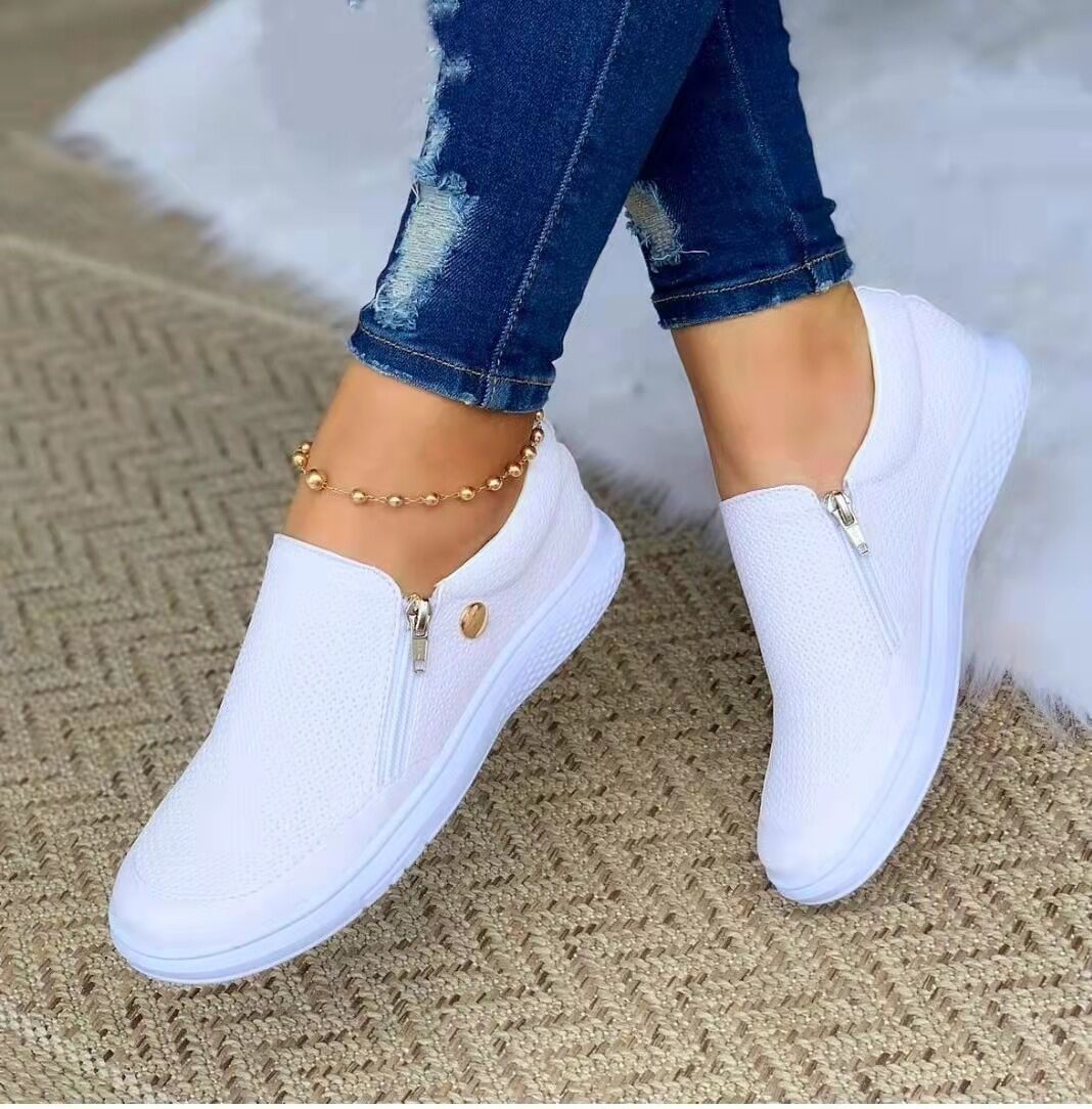 Damen Sneaker Atmungsaktiv Mesh Elegant Reißverschluss