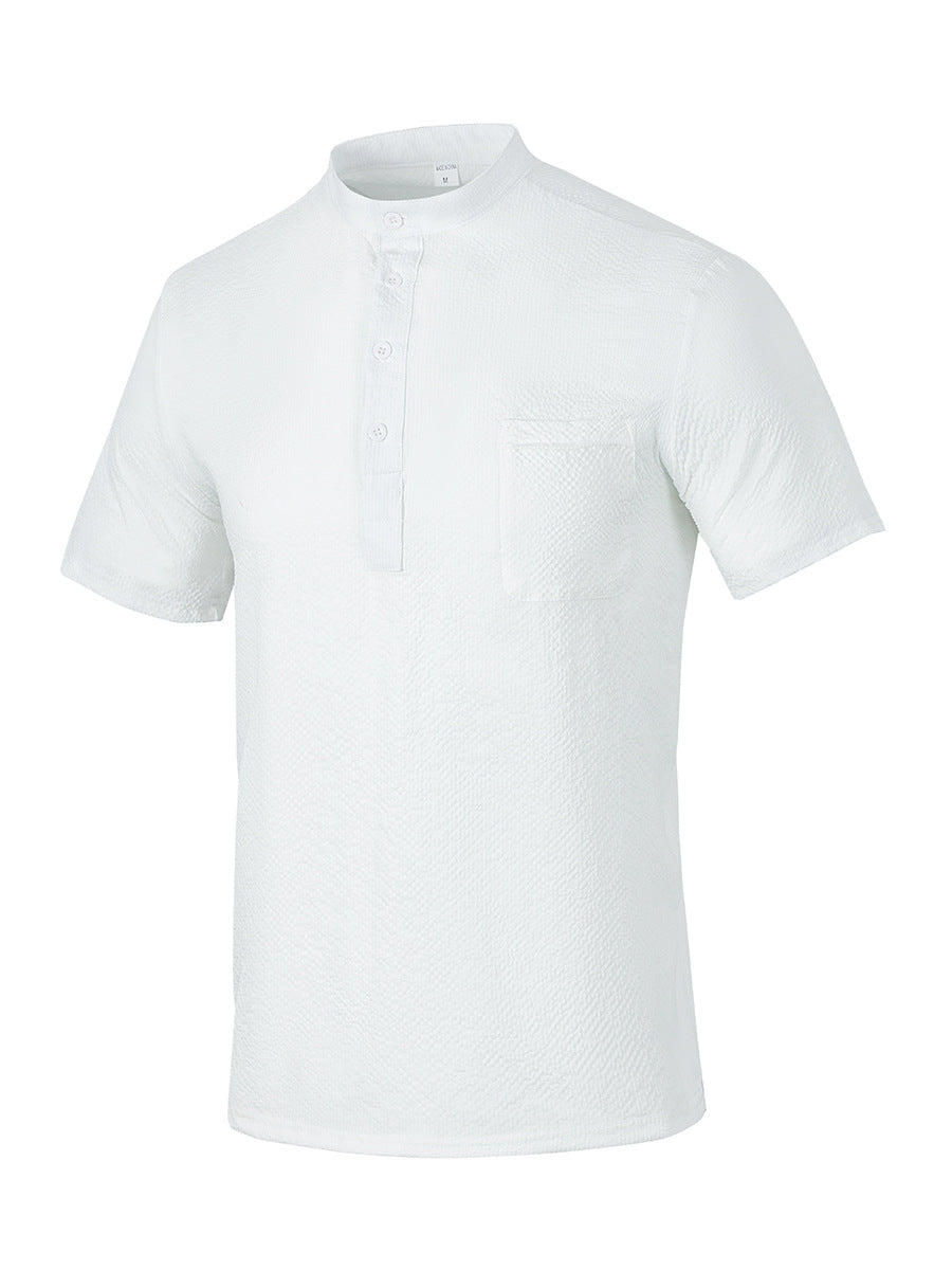 Herren Hemd Kurzarm Moderner Stehkragen Elegant