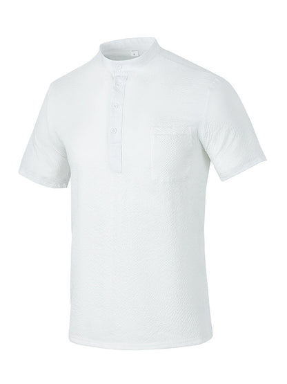 Herren Hemd Kurzarm Moderner Stehkragen Elegant