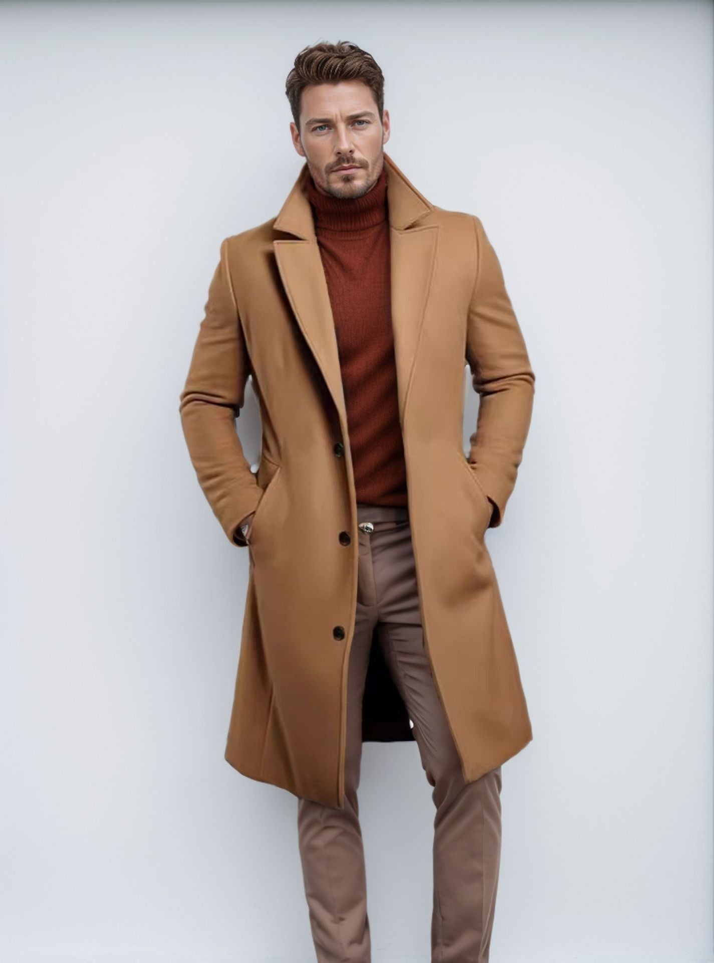 Für einen Online-Shop benötigen Sie einen eleganten Wollemantel mit klassischem Revers und praktischen Taschen. Der perfekte Titel wäre Eleganter Wollemantel mit klassischem Revers und praktischen