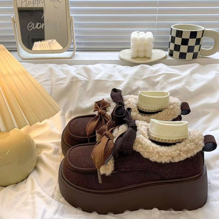 Damen Mokassins Flauschig Warm mit Riemendesign