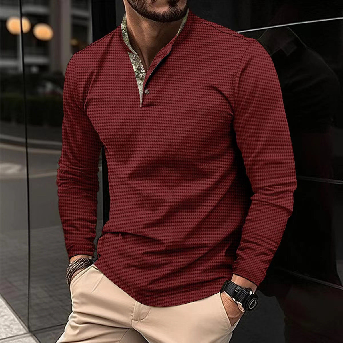 Herren Langarmshirt Modern Grafik Kragen Trendy