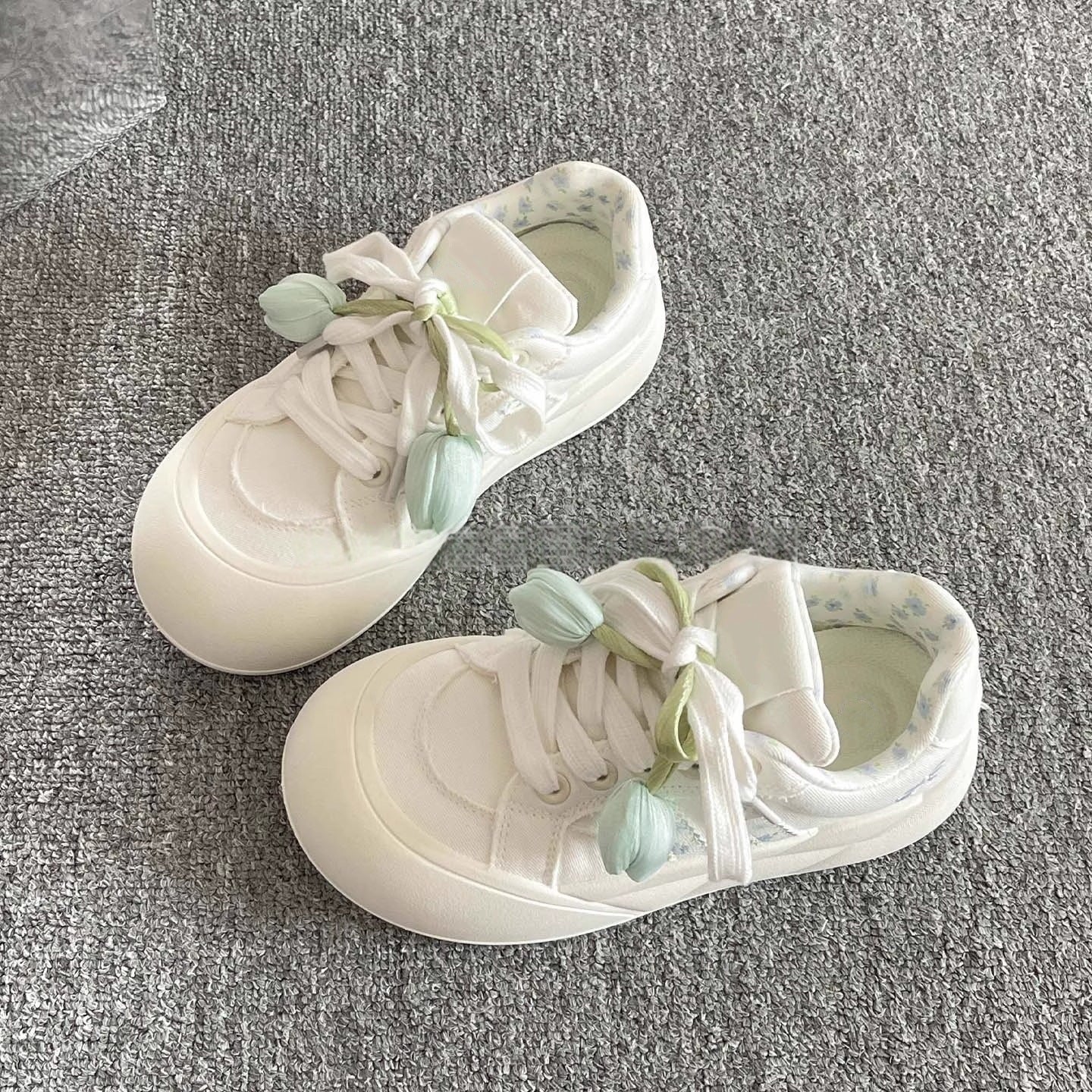 Damen Sneaker Blüten Muster Bequem Polsterung