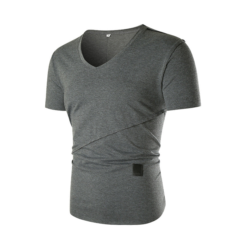 Herren T-Shirt V-Ausschnitt Elastisch Asymmetrisch Modern