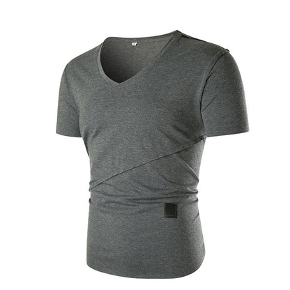 Herren T-Shirt V-Ausschnitt Elastisch Asymmetrisch Modern