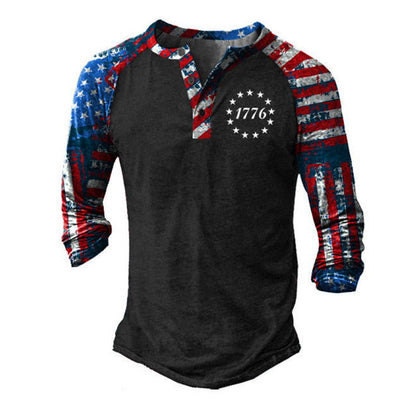 der neue Titel: Herren Langarm Henley-T-Shirt mit kreativem Druck und stilvollem Knopfverschluss BerlinGlamour