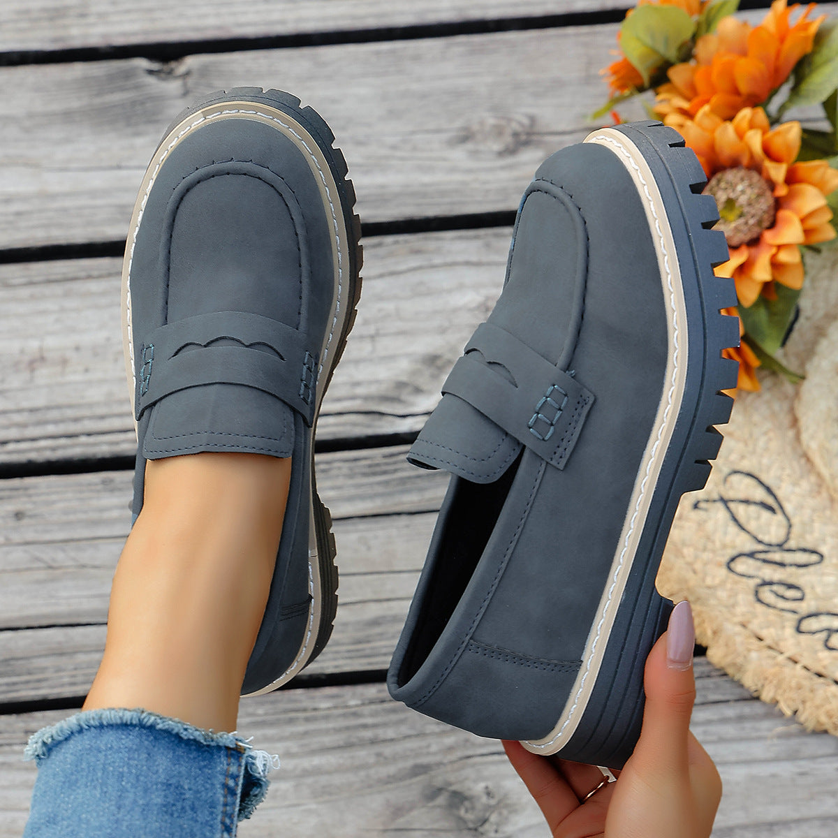 Damen Slipper Mokassin Lederoberfläche Rutschfest Moderne
