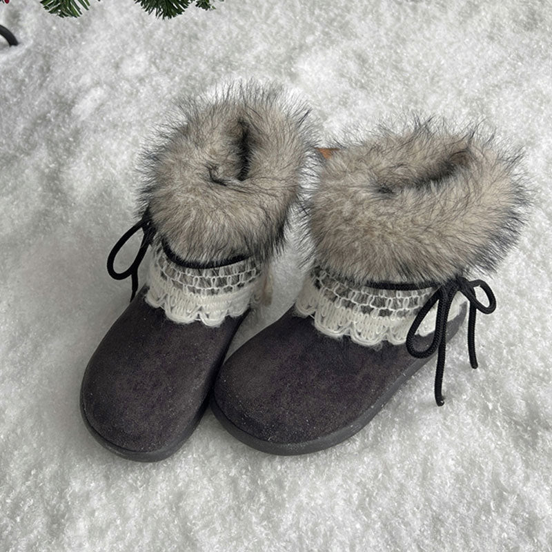 Damen Winterboots Flauschig Warm mit Fellkragen und Schnürsystem