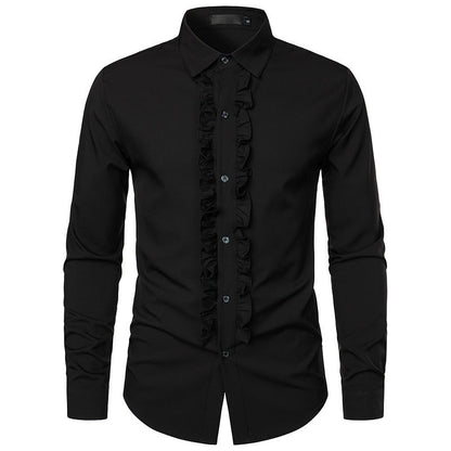 Herren Langarmhemd Elegant Rüschen Knöpfe Modern