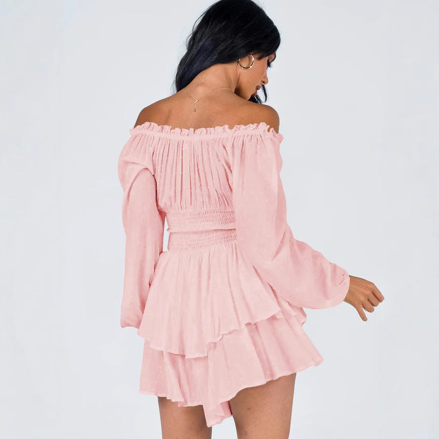 Damen Off-Shoulder Kleid Voluminös Ärmel Lange Frauenkleid Elegant