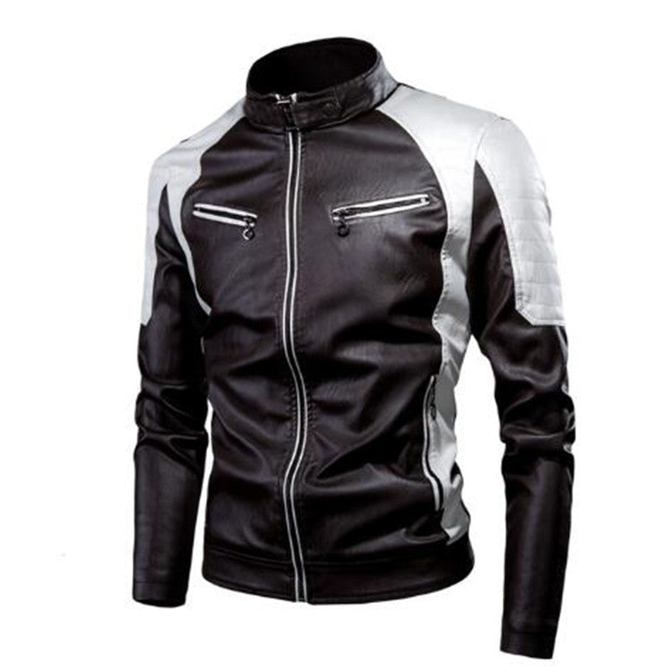 Lederjacke Herren Biker Style Steppdetails Reißverschluss
