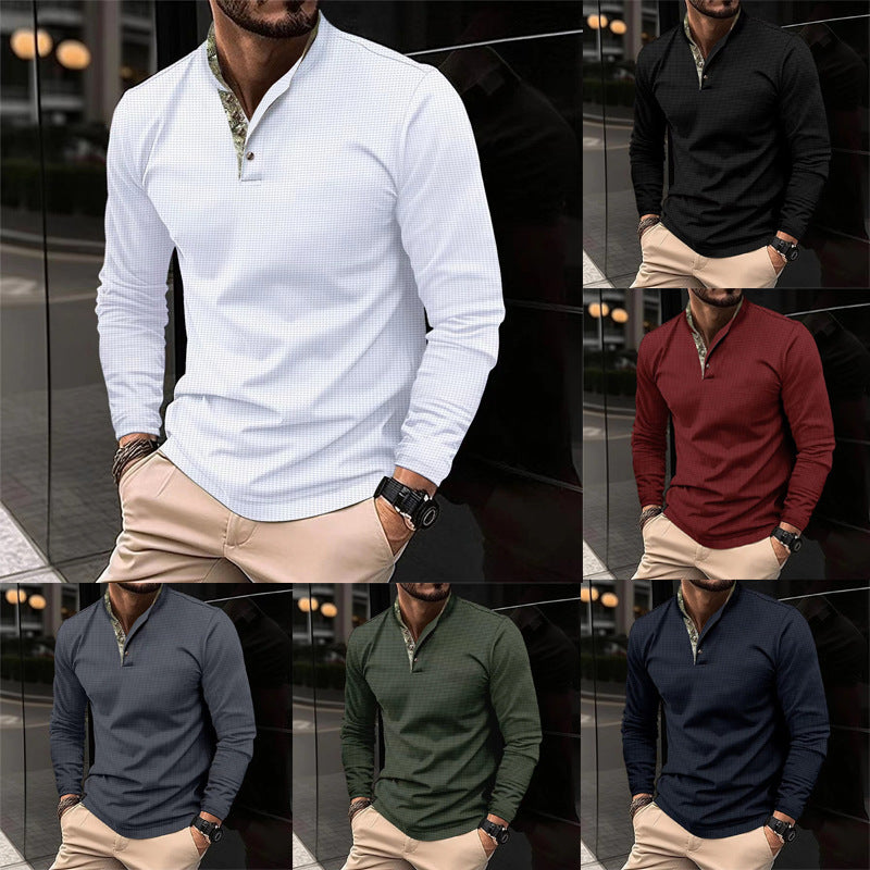 Herren Langarm-Shirt Modern Kragen Strukturiert Elegant - BerlinGlamour