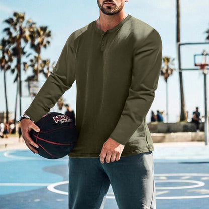 Herren Henley-Shirt Langarm Strukturiert Knopfdetails Modern
