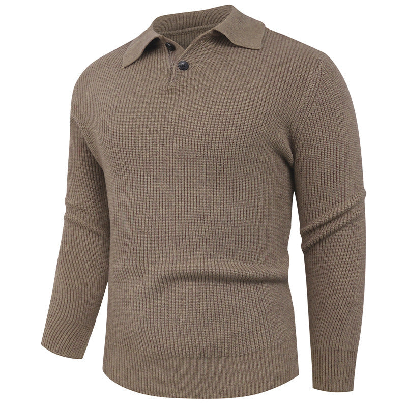 Herren Pullover Strick Modern Polokragen Knopfverschluss