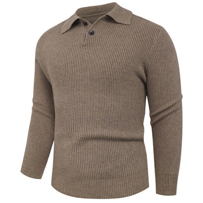 Herren Pullover Strick Modern Polokragen Knopfverschluss