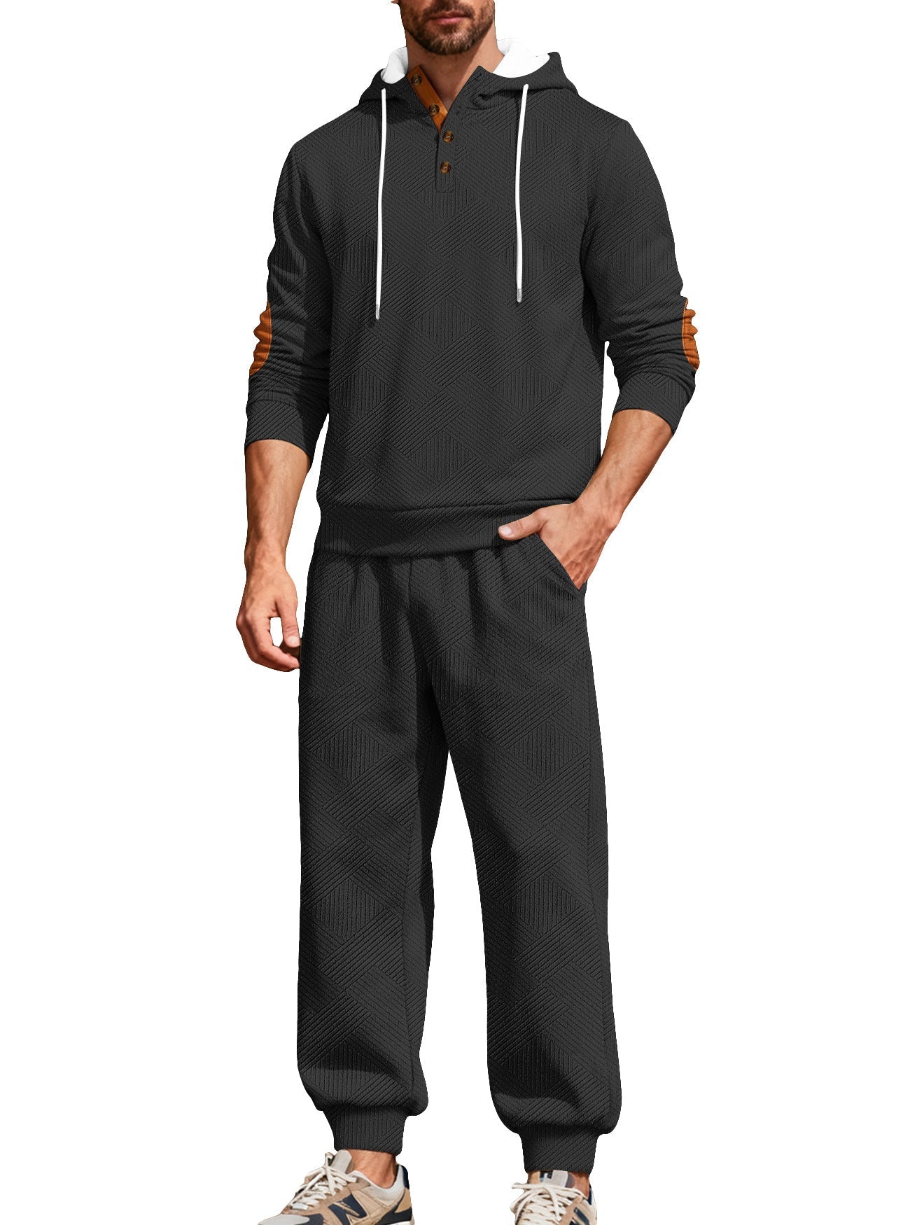 Herren Freizeitanzug Modern Strukturiert Schwarz