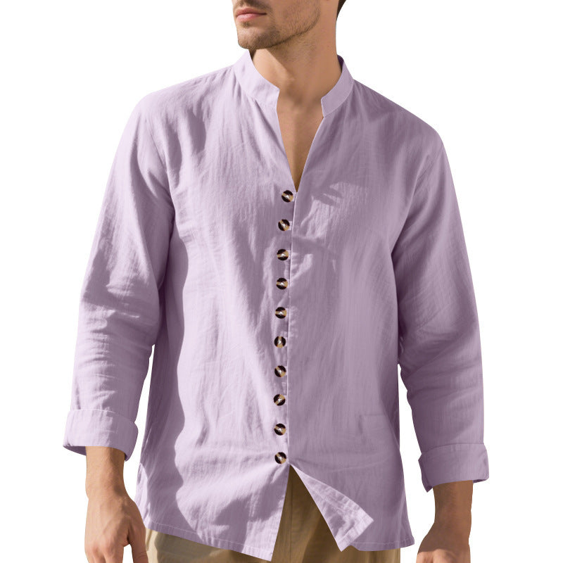 Herren Langarmhemd Elegantes Stehkragenhemd Mit Knöpfen Schwarzes Hemd