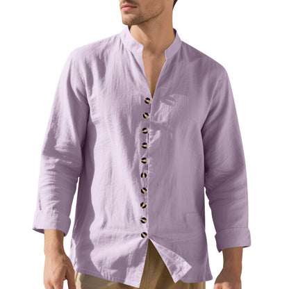 Herren Langarmhemd Elegantes Stehkragenhemd Mit Knöpfen Schwarzes Hemd
