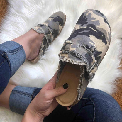Damen Clogs Bequem Camouflage Design Weich