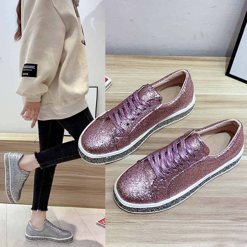 Damen Sneaker Glitzer Plateau Schuhe Komfortabel