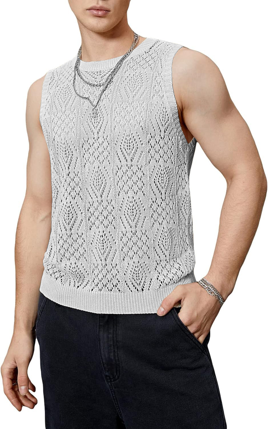 Herren Strickpullover Modernes Lochmuster Trendy