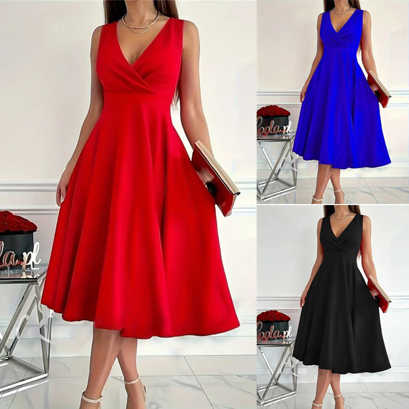 Damen Wickelkleid A-Linie Elegant V-Ausschnitt Schwarz - BerlinGlamour